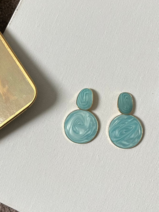 Blue Oval and Circle Drop Earrings 1