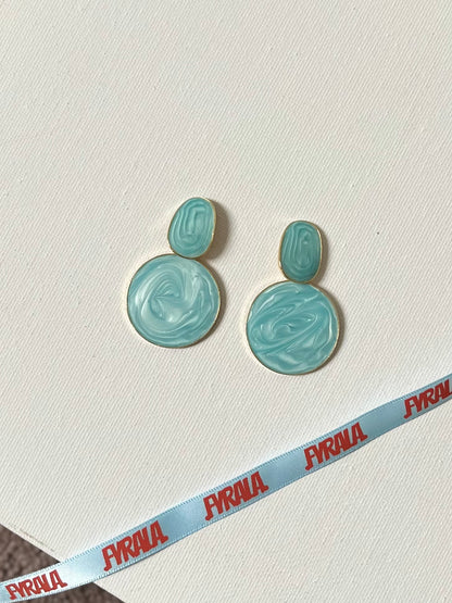 Blue Oval and Circle Drop Earrings 2