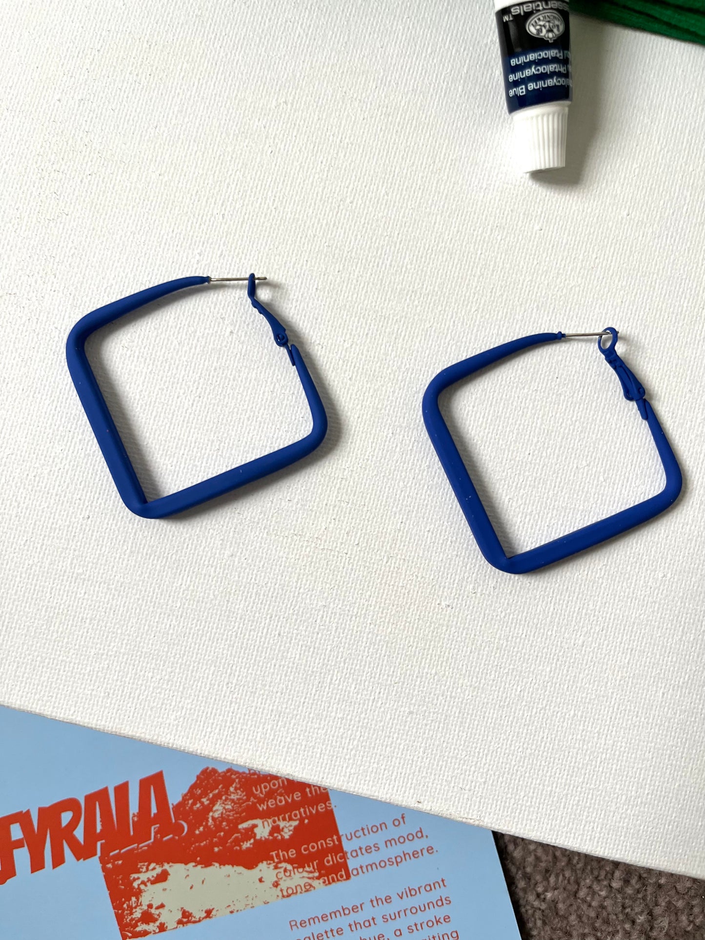 Blue Square Hoop Earrings