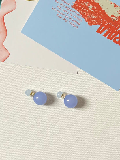 Blue Round Bead Jacket Earrings 2