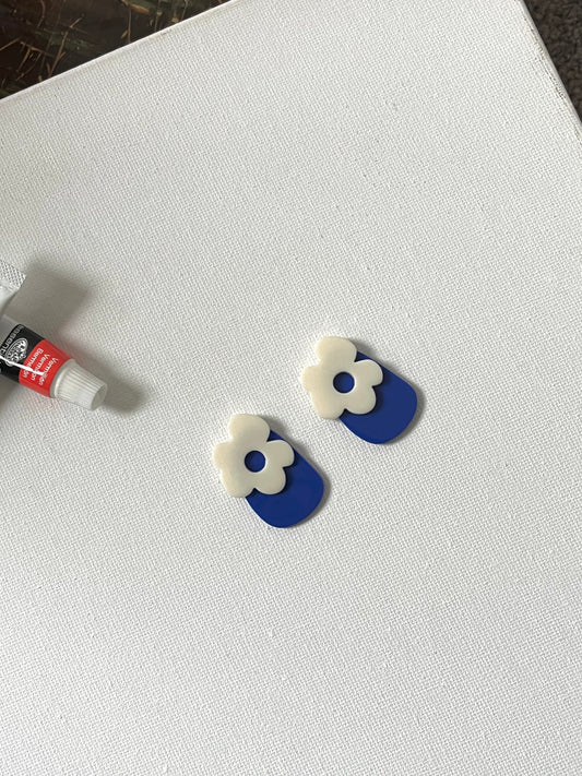 Blue and White Floral Stud Earrings