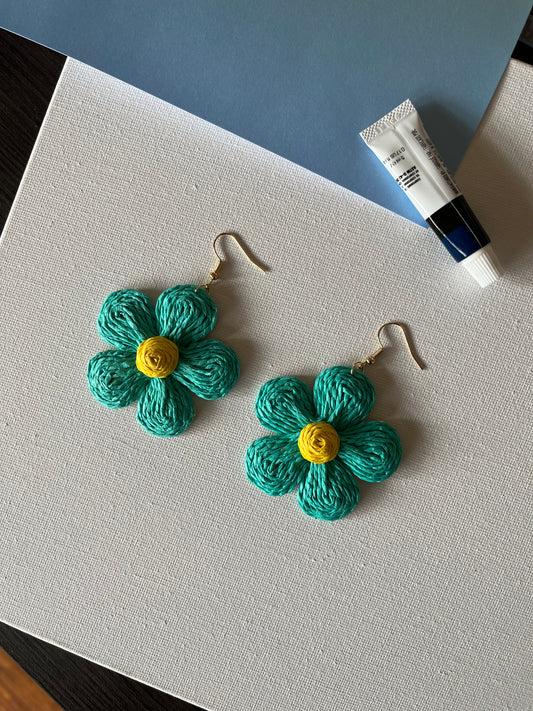 Mint Green Flower Drop Earrings