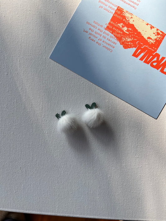 White Fluffy Pom-Pom Earrings 1