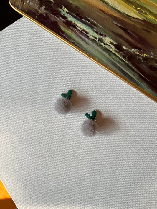 Gray Fluffy Pom-Pom Earrings 1