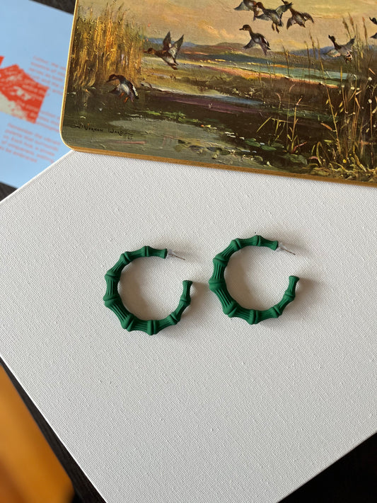 Dark Green Bamboo Hoop Earrings