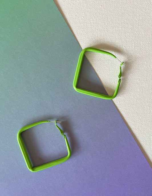 Green Square Hoop Earrings