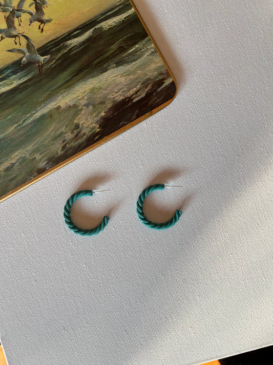 Green Twisted Hoop Earrings