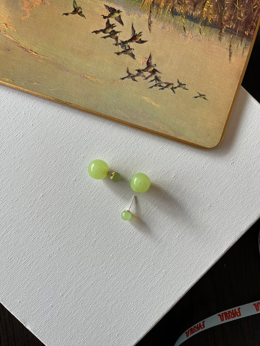 Green Round Bead Jacket Earrings