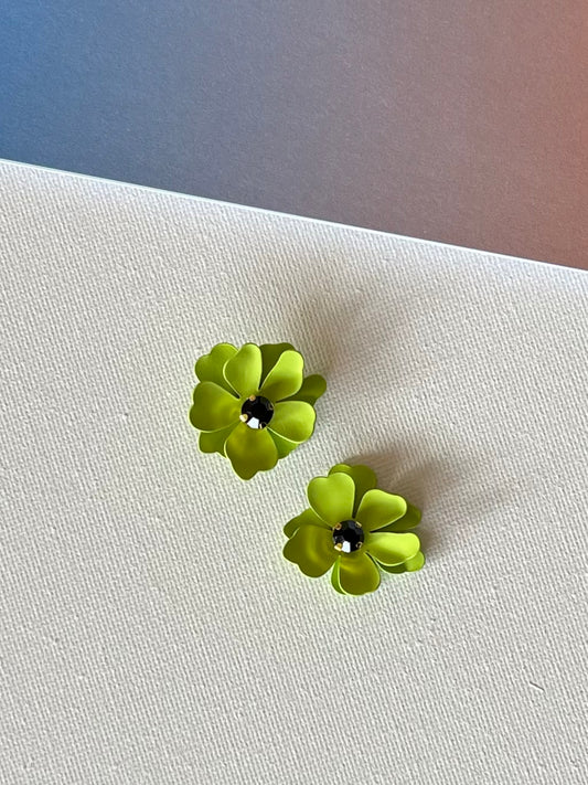 Green Flower Stud Earrings