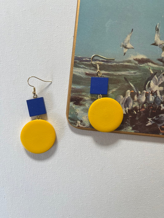 Yellow & Blue Geometric Drop Earrings