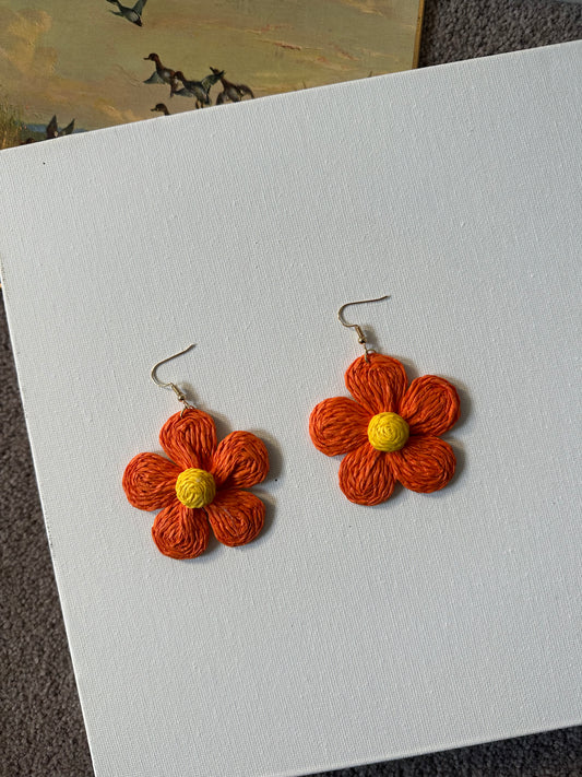 Orange Flower Drop Earrings