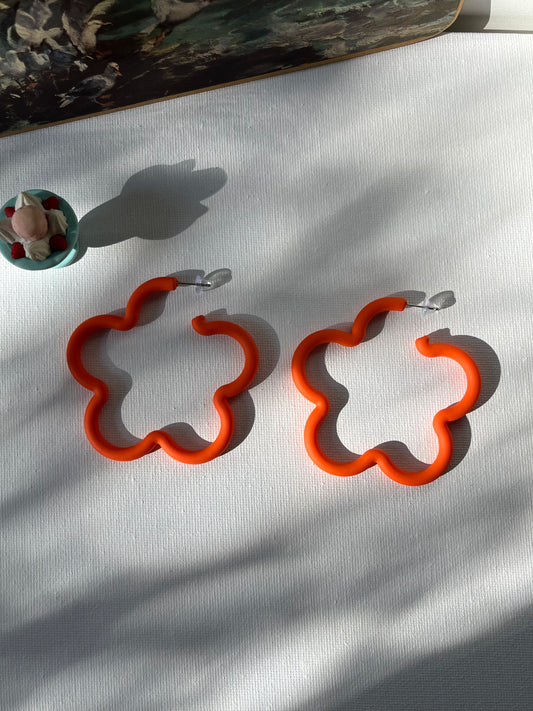 Orange Wavy Flower Hoop Earrings