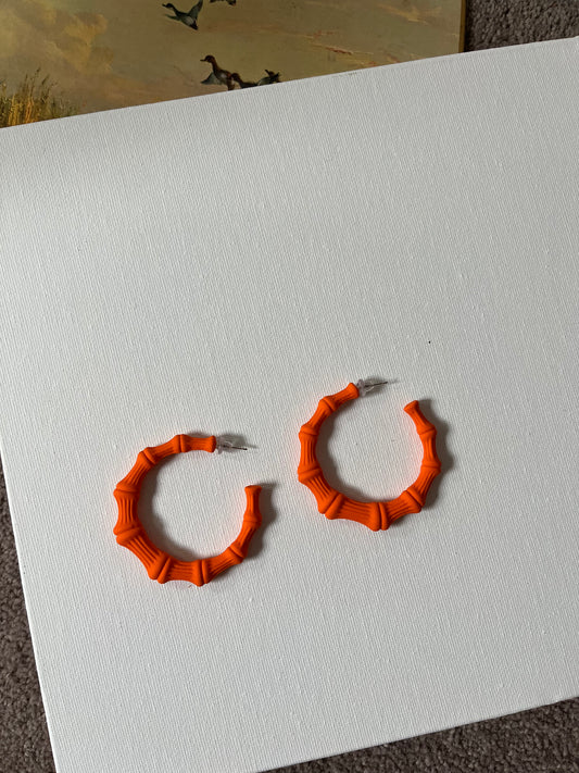 Orange Bamboo Hoop Earrings