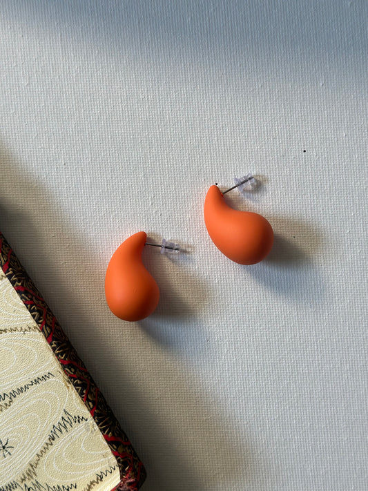 Orange Teardrop Shaped Earrings