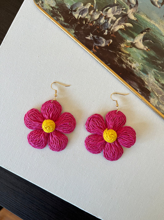 Rose Pink Flower Drop Earrings