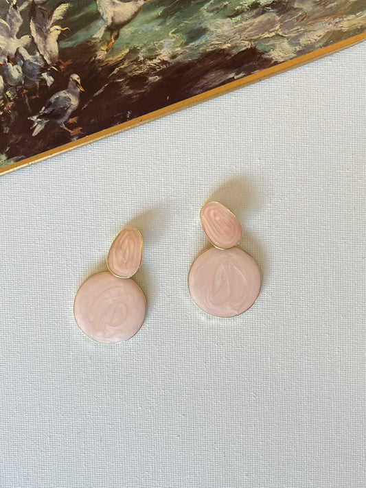 Pink Oval and Circle Drop Earrings 1