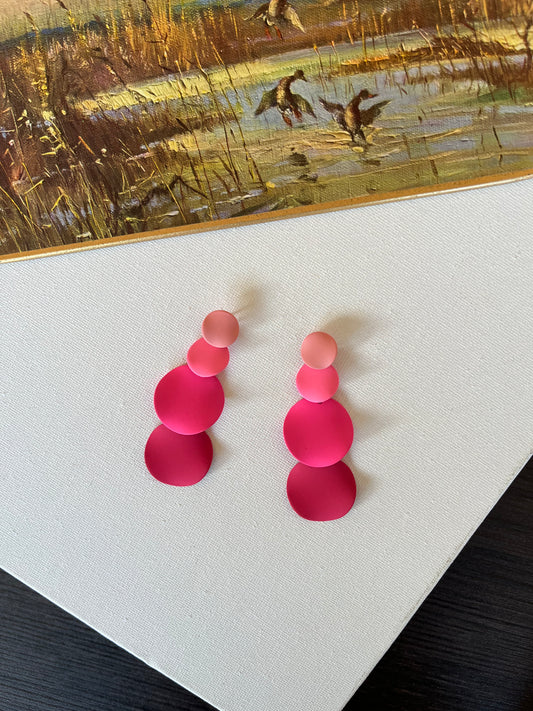 Pink Layered Circle Drop Earrings 1