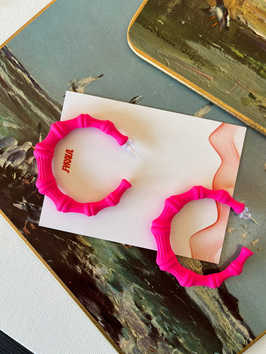 Rose Pink Bamboo Hoop Earrings