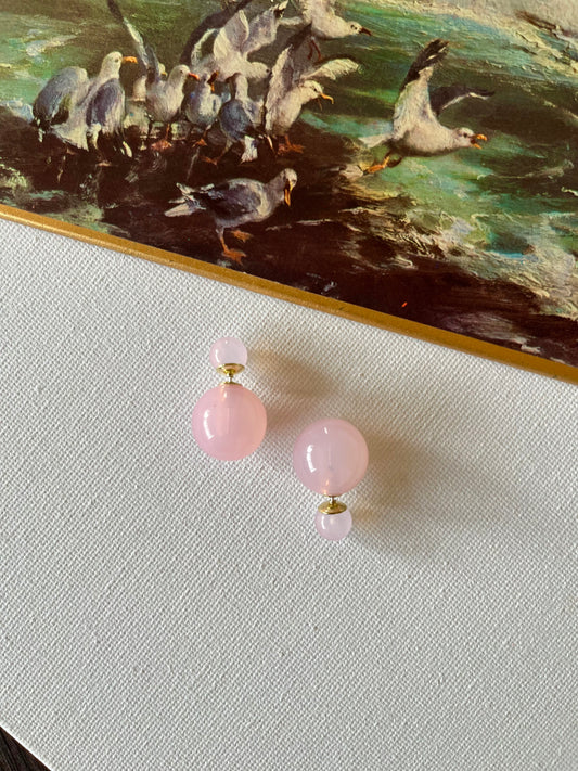 Pink Round Bead Jacket Earrings