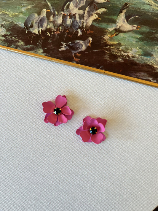 Rose Pink Flower Stud Earrings