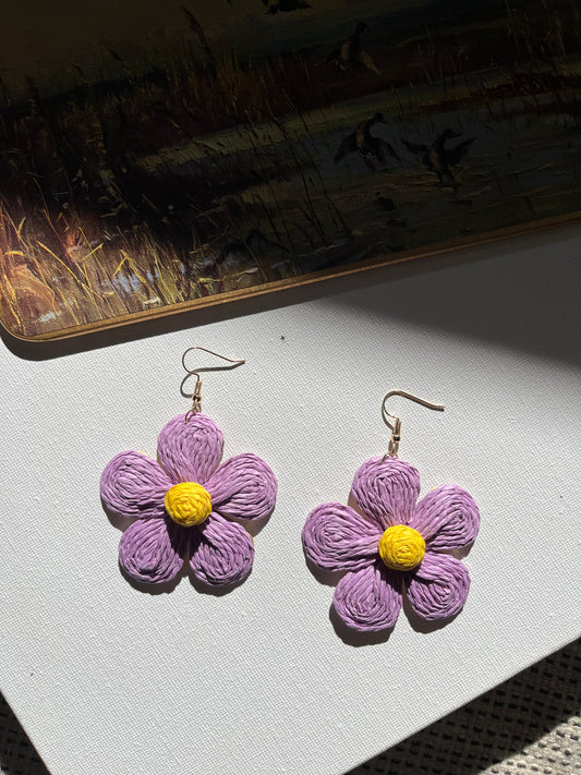 Purple Flower Drop Earrings