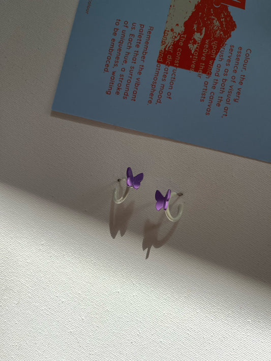 Purple Butterfly Mini Hoop Earrings