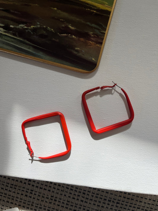 Red Square Hoop Earrings