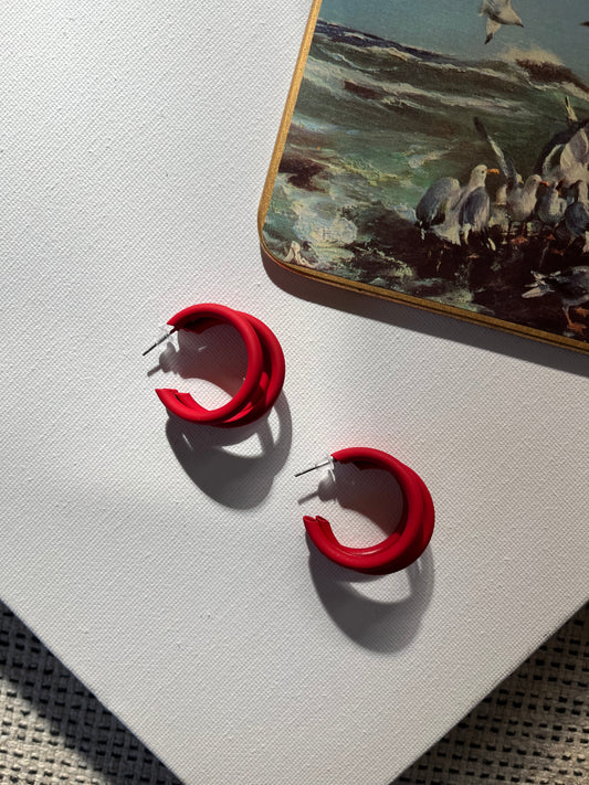 Red Spiral Hoop Earrings