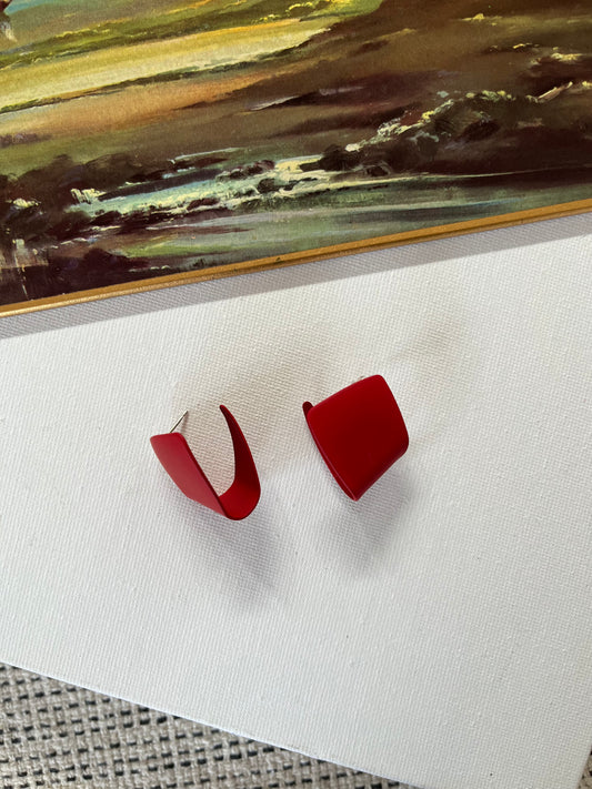 Red Wave Pattern Hoop Earrings