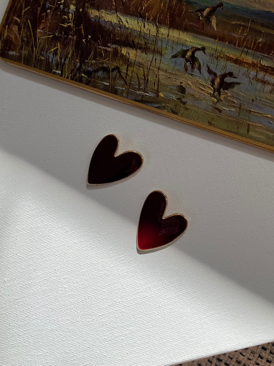 Red Heart-Shaped Stud Earrings