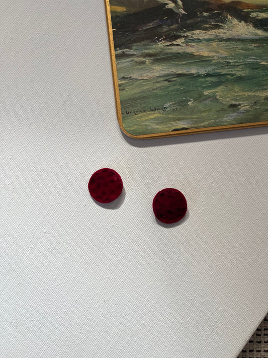 Burgundy Velvet Circle Stud Earrings