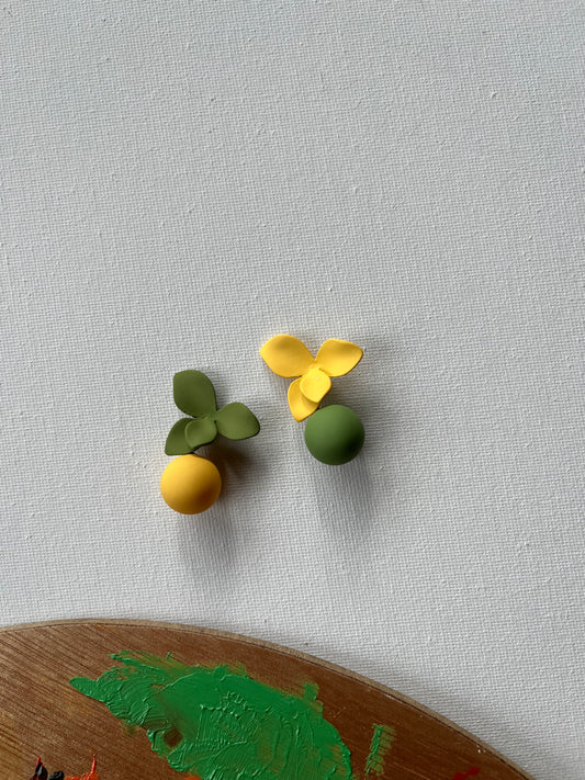 Yellow Drop Earrings with Leaf and Berry Accent 1