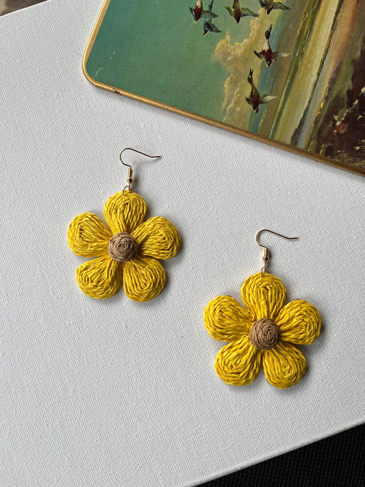 Yellow Flower Drop Earrings