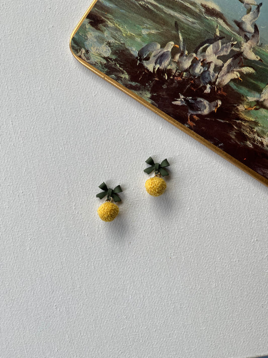 Yellow Citrus Pom-Pom Earrings