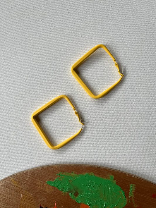 Yellow Square Hoop Earrings