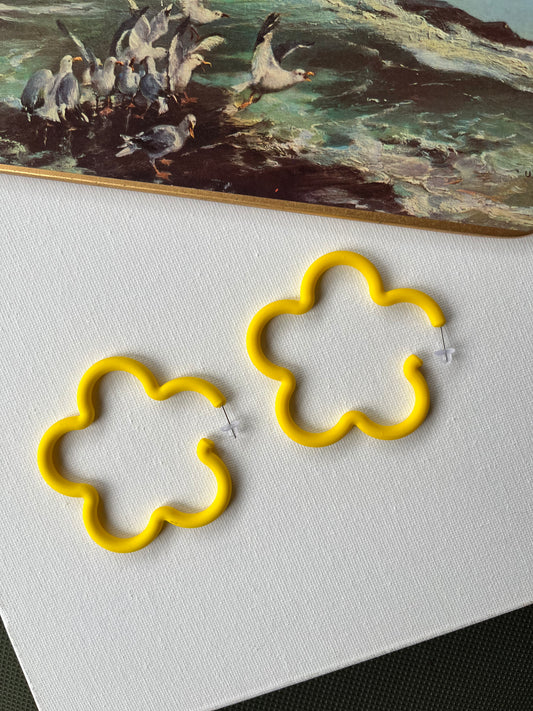 Yellow Wavy Flower Hoop Earrings